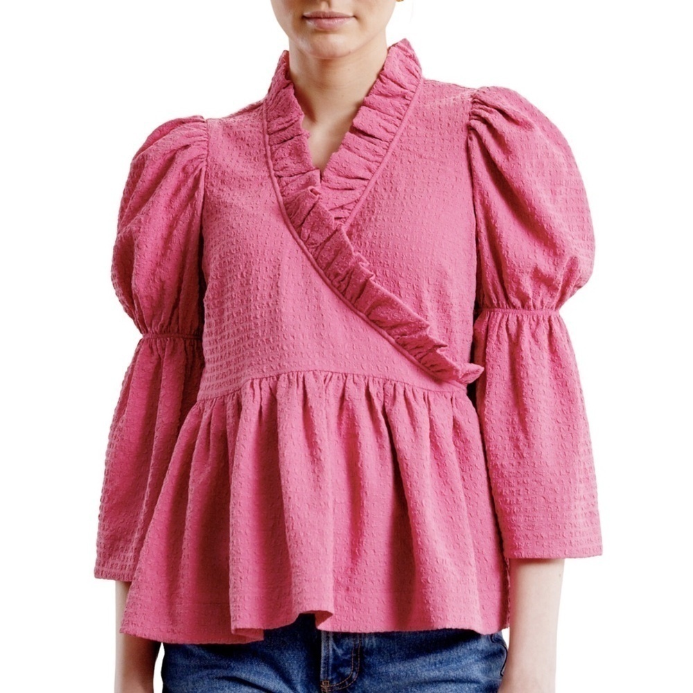 NWT byTiMo Bubble Wrap Ruffle Blouse in Pink Sz. L